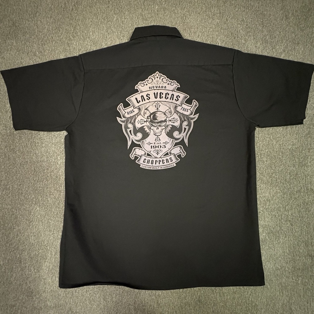 Vintage Y2K Orange County Choppers Black Mechanic Work Shirt Mens XL Las Vegas